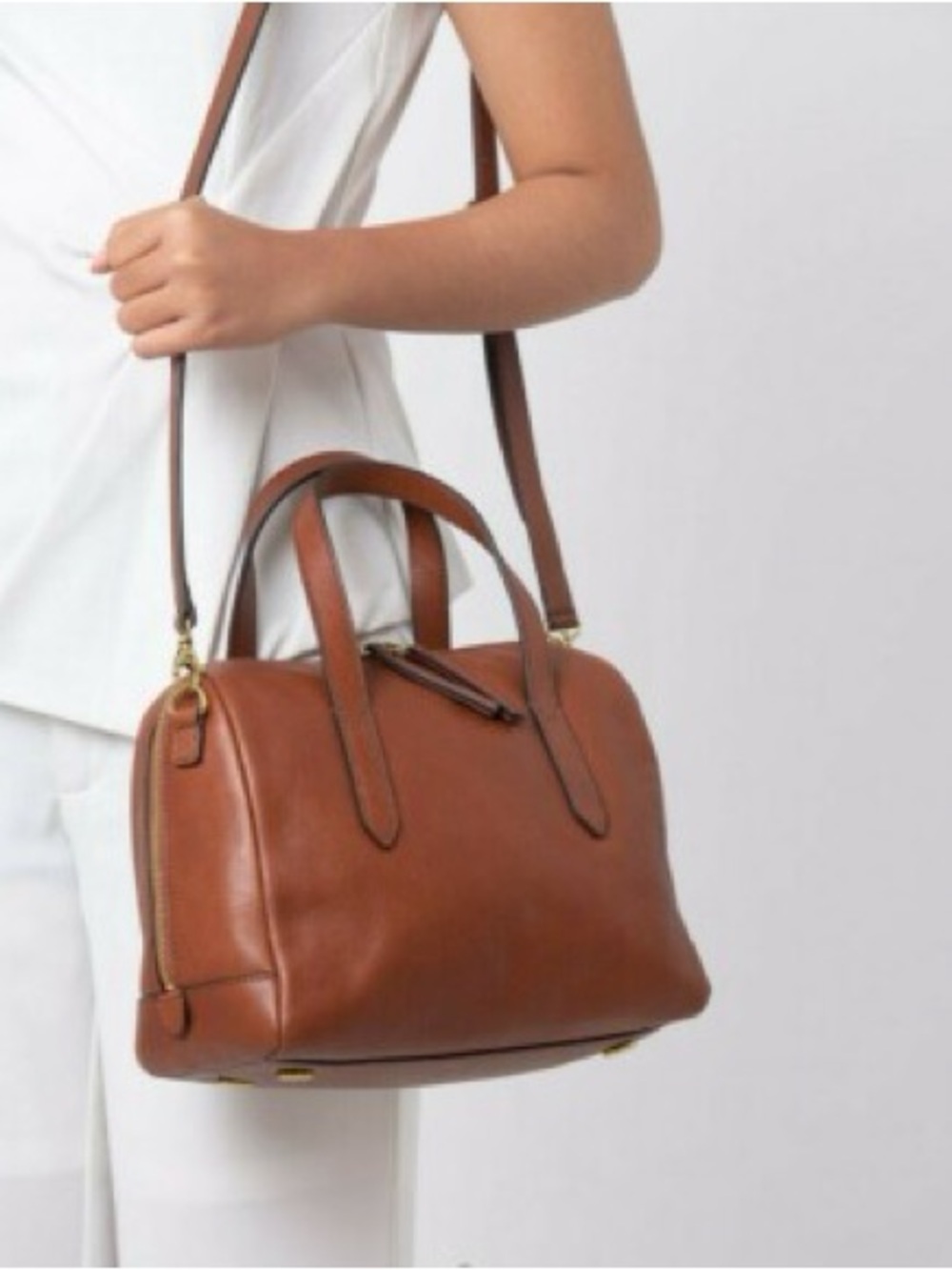 Fossil Sydney Satchel Cognac Brown Leather Crossbody Bag ZB5486 boho festival